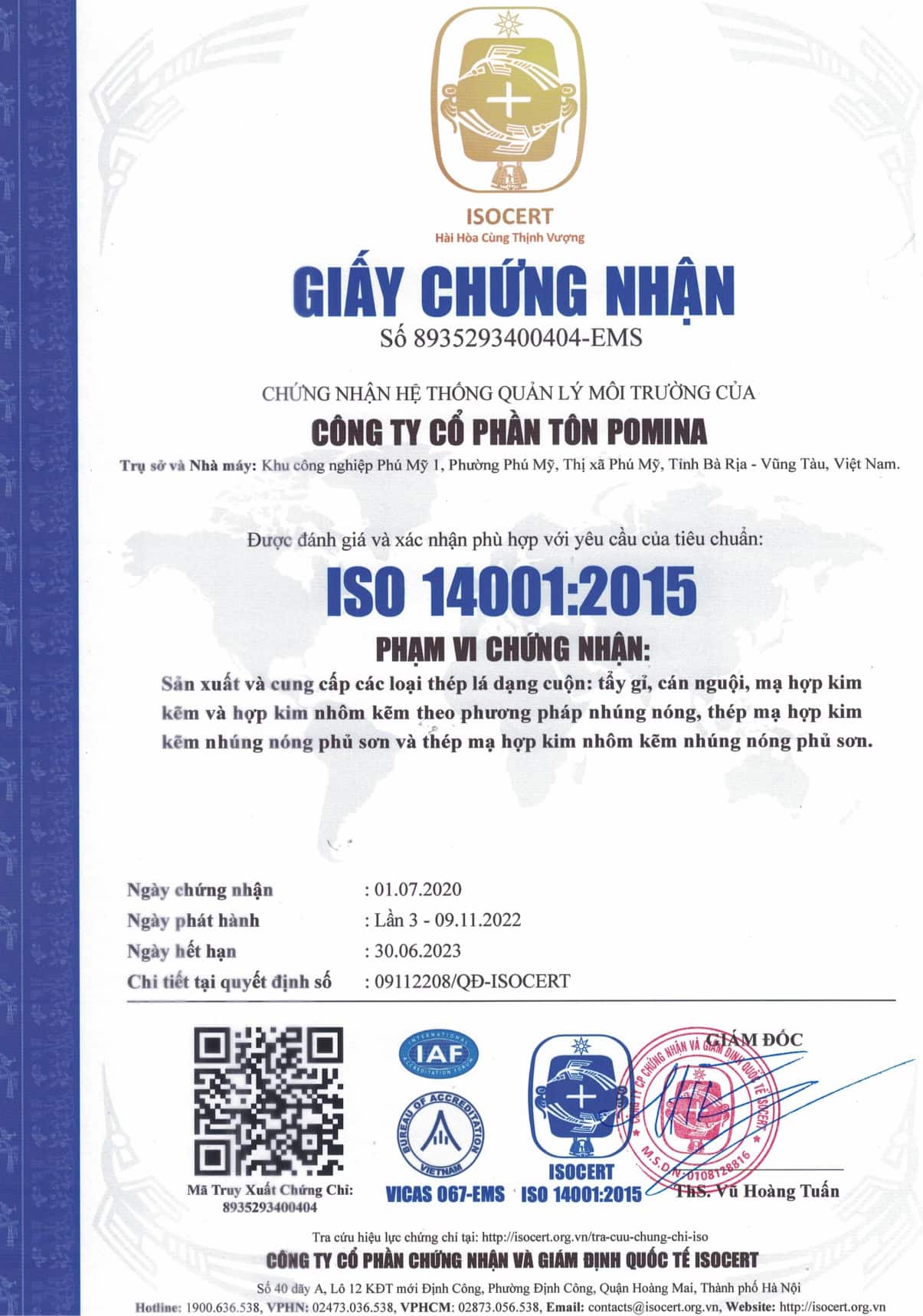 Chứng nhận ISO 14001: 2015