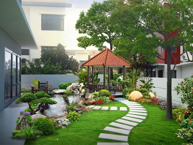 Thiết kế tiểu cảnh sân vườn trước nhà tạo không gian thư giãn