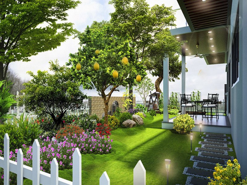 Thiết kế tiểu cảnh sân vườn trước nhà bằng các loại hoa