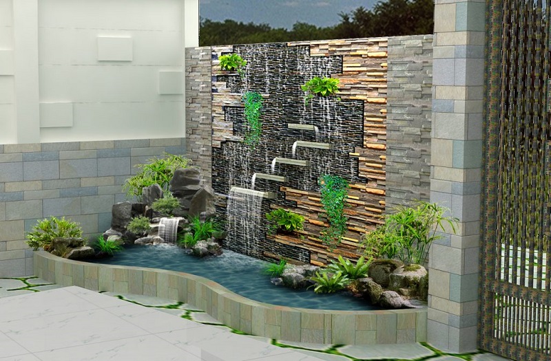 thác nước phong thủy để phòng khách đang là lựa chọn trang trí của nhiều gia chủ
