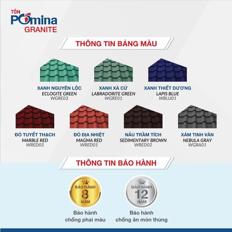 bảng màu tôn pomina tôn giả ngói granite