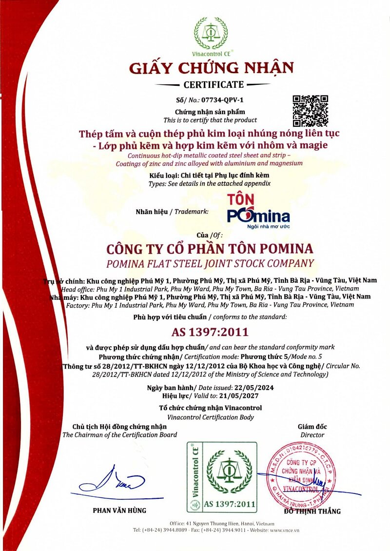 Chứng nhận AS 1397:2011