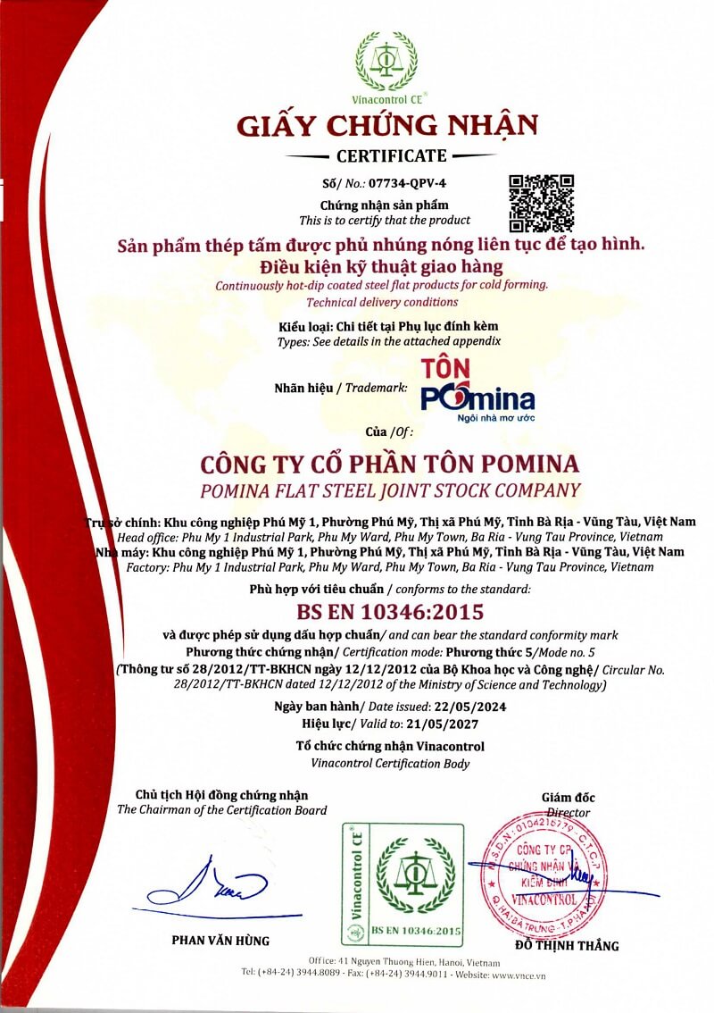 Chứng nhận BS EN 10346:2015
